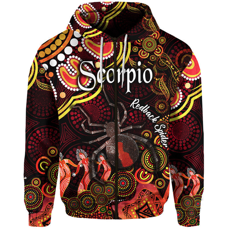 australian-astrology-zip-up-and-pullover-hoodie-scorpio-redback-spider-zodiac-aboriginal-vibes-red