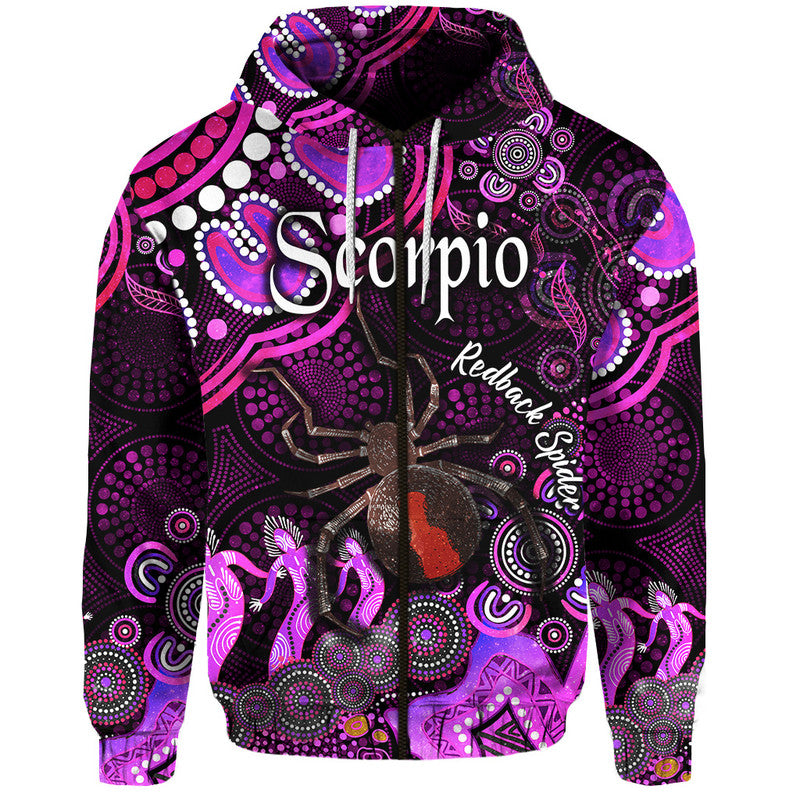 australian-astrology-zip-up-and-pullover-hoodie-scorpio-redback-spider-zodiac-aboriginal-vibes-pink