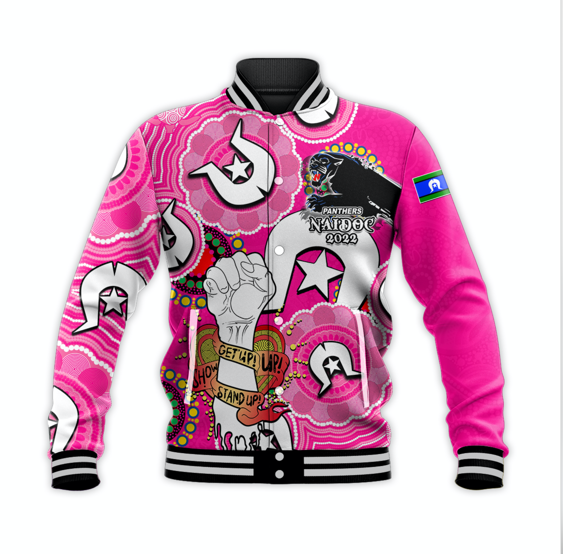 custom-personalised-panthers-rugby-naidoc-week-2022-baseball-jacket-lets-fight-together-pink-style