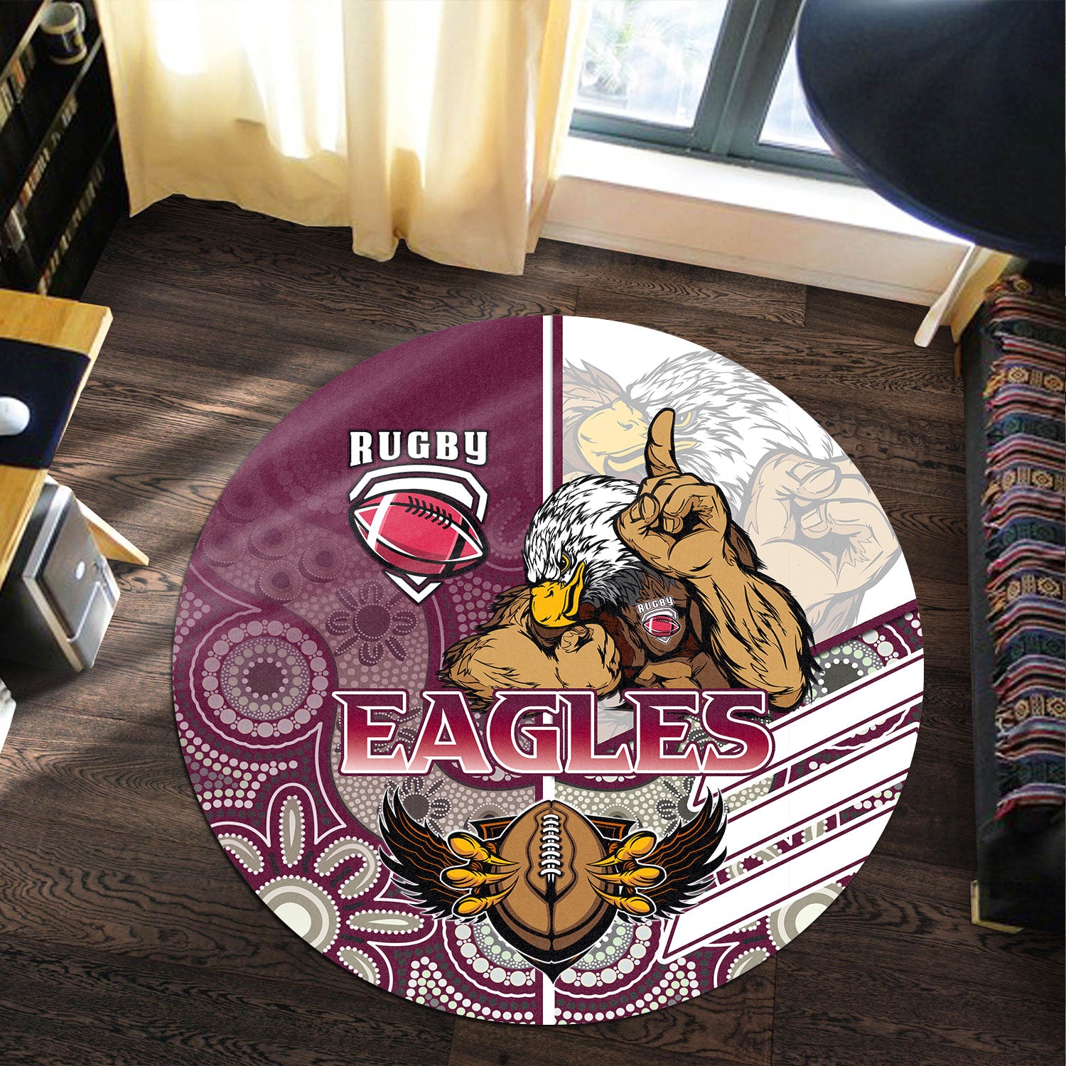 sea-eagles-rugby-round-rug-sea-eagles-rugby-ball-aboriginal-indigenous-sport-style-round-rug