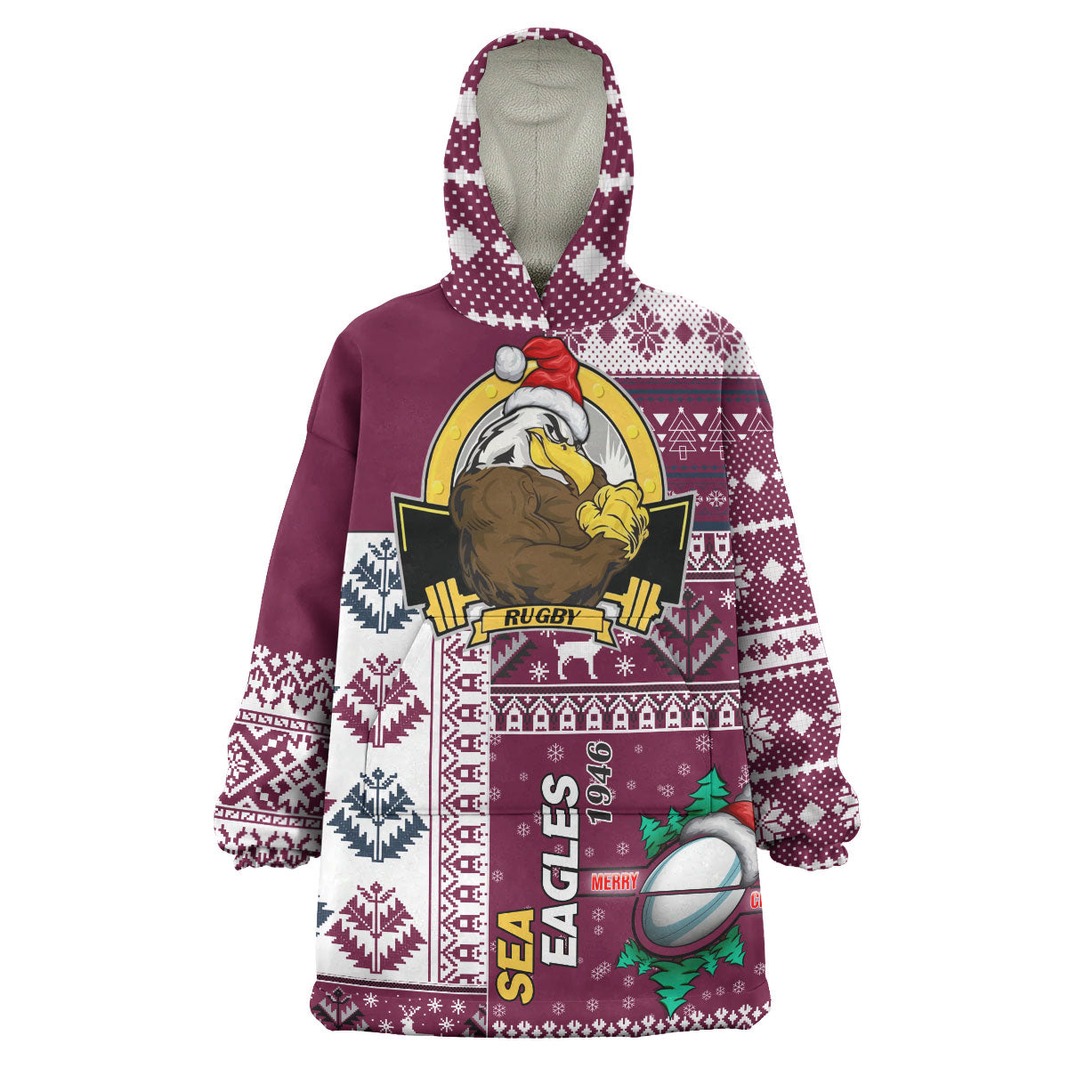 sea-eagles-rugby-snug-hoodie-custom-christmas-snowflakes-sea-eagles-mascot-wearable-blanket-hoodie