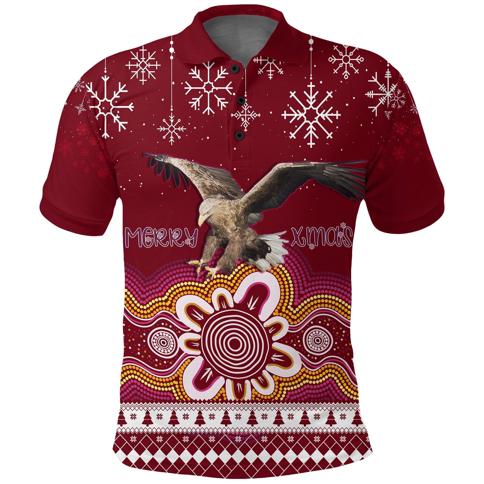 manly-sea-eagle-aboriginal-christmas-red-wings-polo-shirt