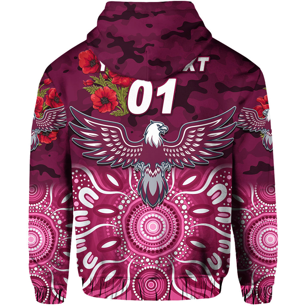 (Custom Personalised) Manly Warringah Sea Eagles ANZAC 2022 Hoodie/ Zip Hoodie Indigenous Vibes LT8