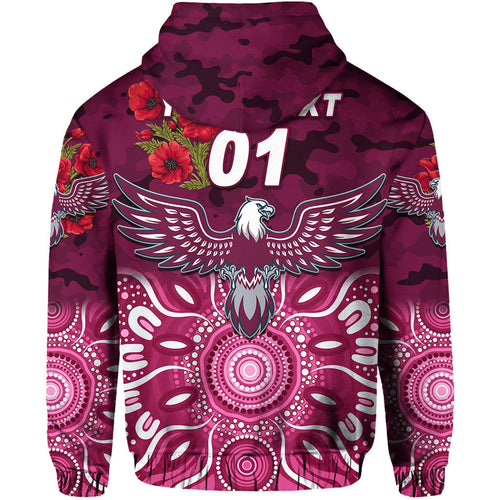 (Custom Personalised) Manly Warringah Sea Eagles ANZAC 2022 Hoodie/ Zip Hoodie Indigenous Vibes LT8