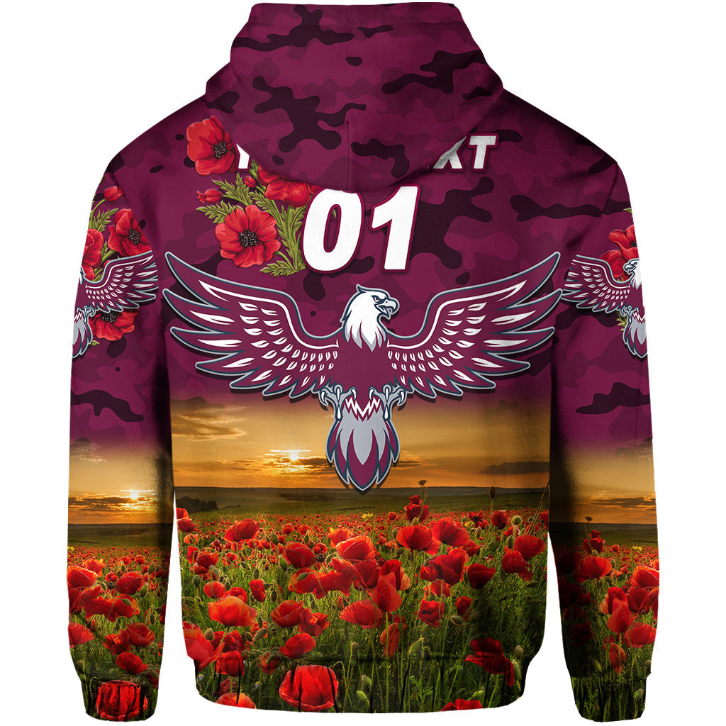 (Custom Personalised) Manly Warringah Sea Eagles ANZAC 2022 Hoodie/ Zip Hoodie Poppy Flowers Vibes LT8