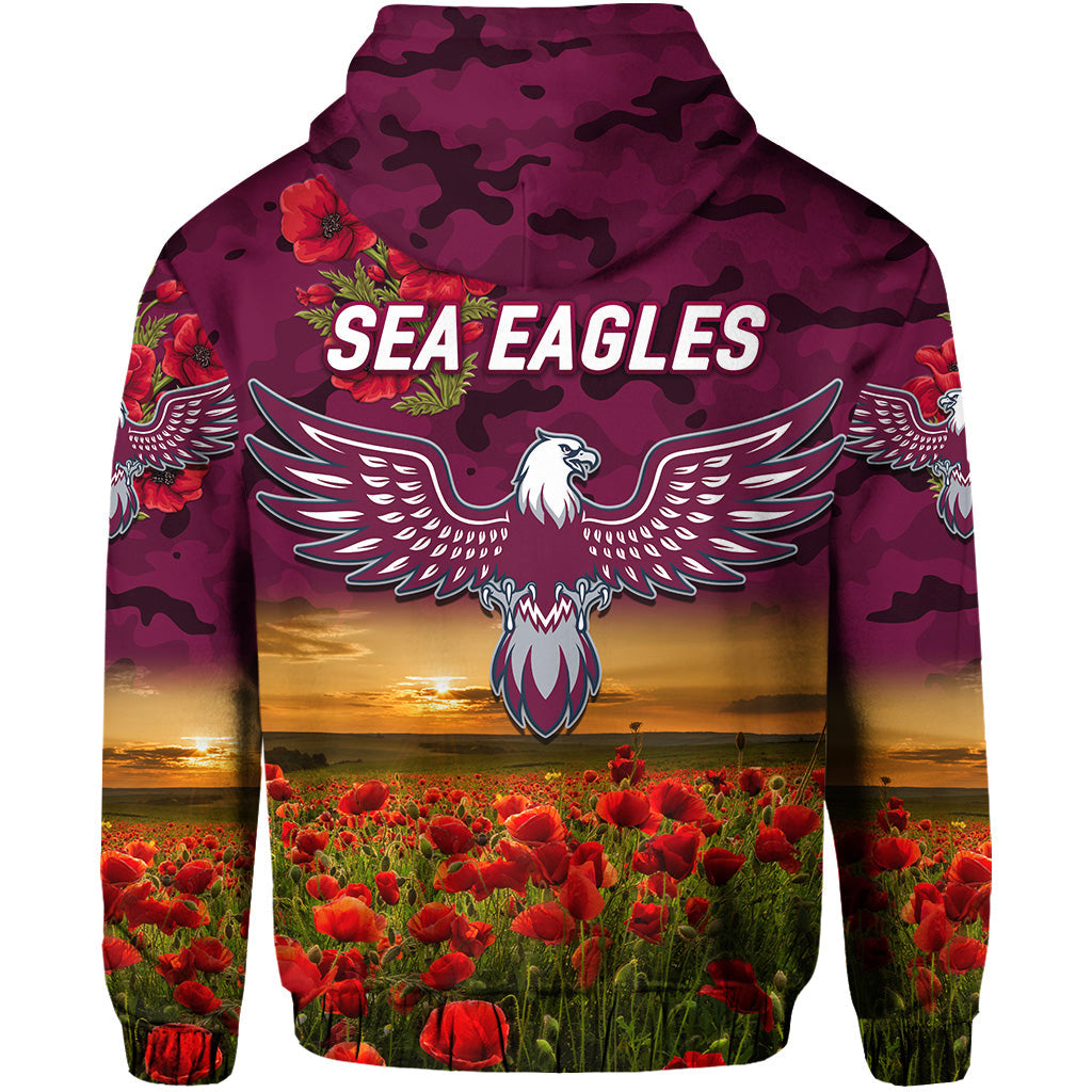 Manly Warringah Sea Eagles ANZAC 2022 Hoodie/ Zip Hoodie Poppy Flowers Vibes LT8