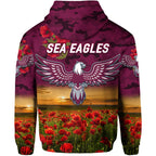 Manly Warringah Sea Eagles ANZAC 2022 Hoodie/ Zip Hoodie Poppy Flowers Vibes LT8