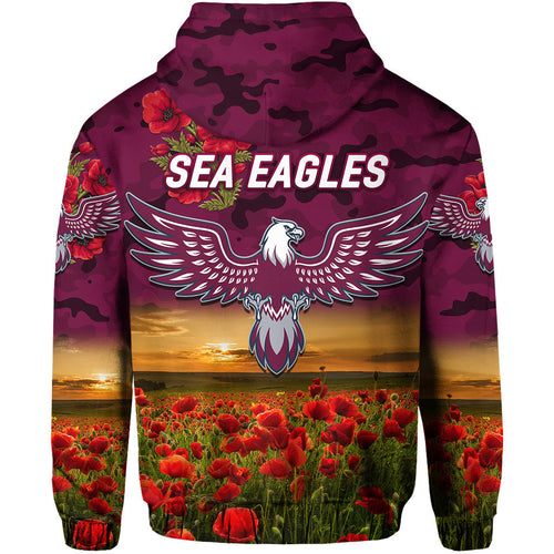 Manly Warringah Sea Eagles ANZAC 2022 Hoodie/ Zip Hoodie Poppy Flowers Vibes LT8
