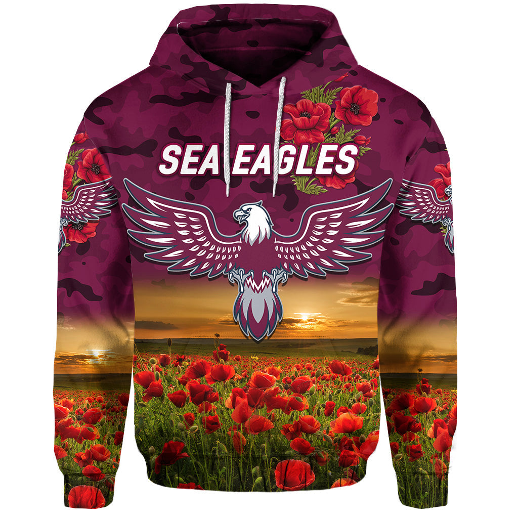 (Custom Personalised) Manly Warringah Sea Eagles ANZAC 2022 Hoodie/ Zip Hoodie Poppy Flowers Vibes LT8