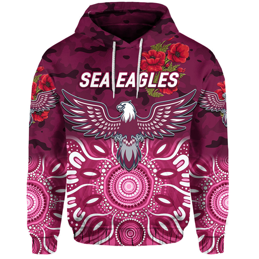 (Custom Personalised) Manly Warringah Sea Eagles ANZAC 2022 Hoodie/ Zip Hoodie Indigenous Vibes LT8