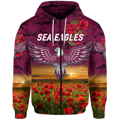 Manly Warringah Sea Eagles ANZAC 2022 Hoodie/ Zip Hoodie Poppy Flowers Vibes LT8