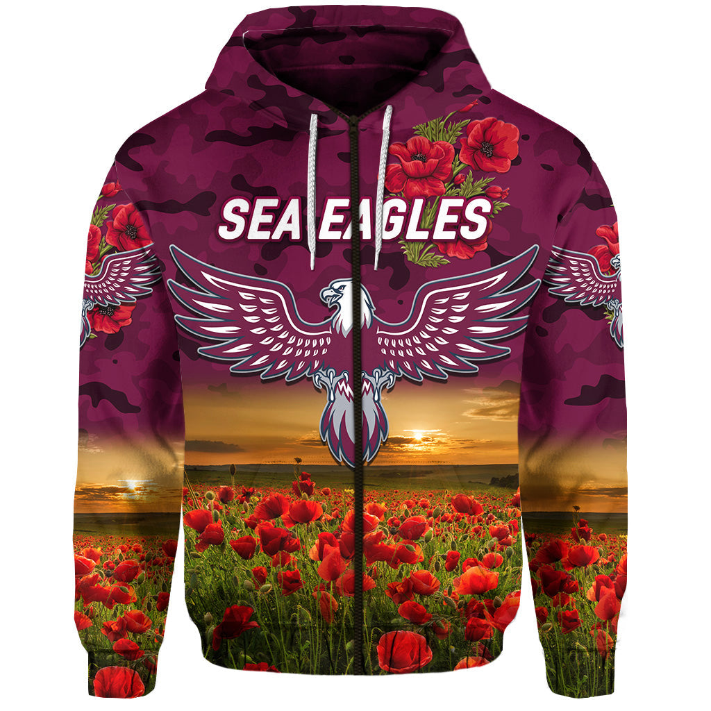 (Custom Personalised) Manly Warringah Sea Eagles ANZAC 2022 Hoodie/ Zip Hoodie Poppy Flowers Vibes LT8