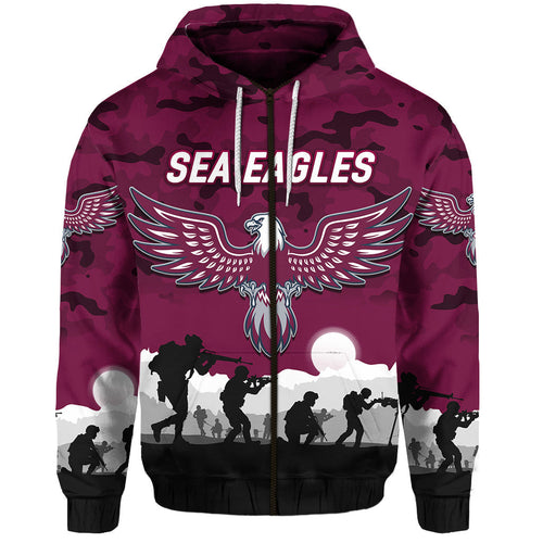 (Custom Personalised) Manly Warringah Sea Eagles ANZAC 2022 Hoodie/ Zip Hoodie Simple Style LT8