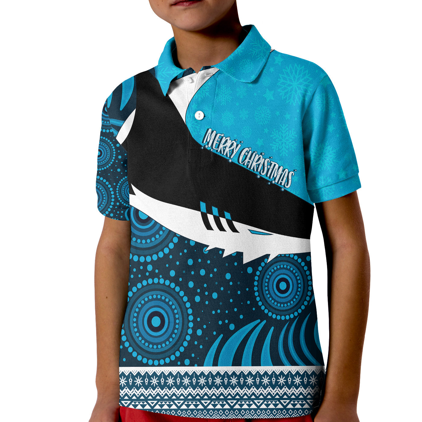 christmas-aboriginal-art-cronulla-shark-kid-polo-shirt