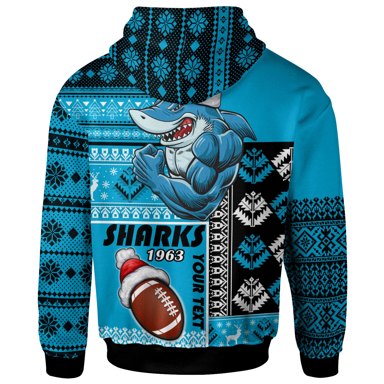 sharks-rugby-hoodie-custom-christmas-snowflakes-sharks-mascot-hoodie