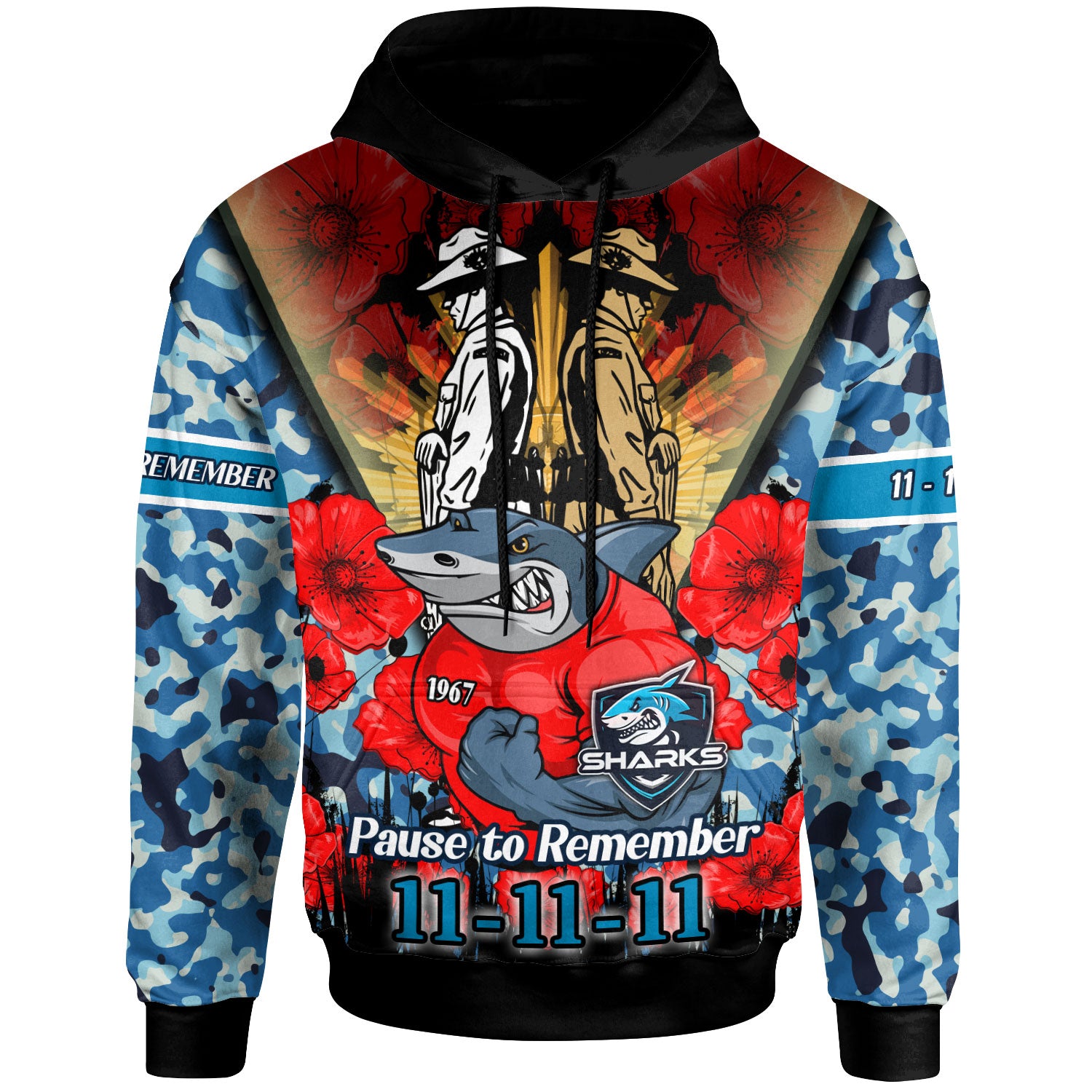 sharks-rugby-hoodie-custom-remembrance-day-pause-to-remember-hoodie