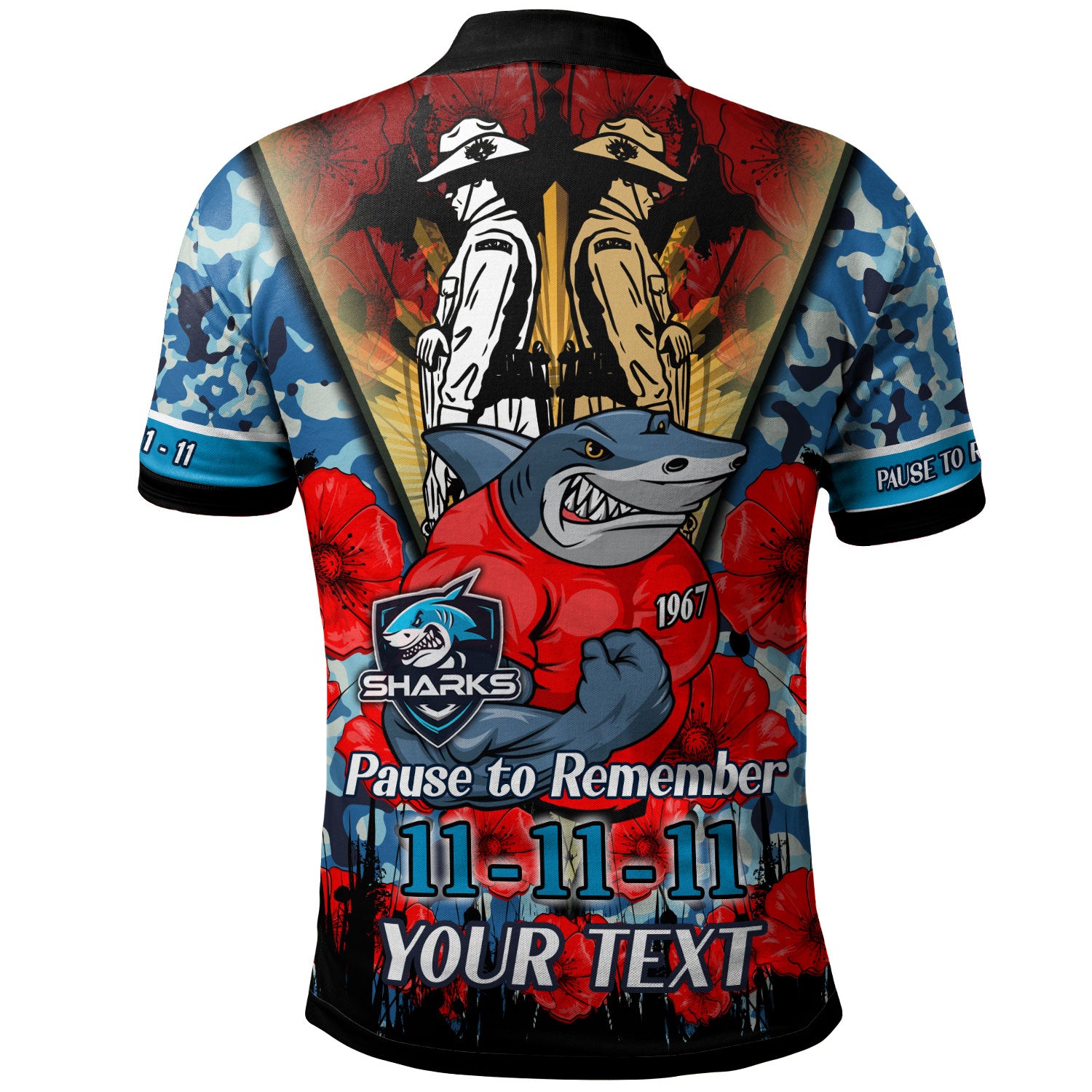sharks-rugby-polo-shirt-custom-remembrance-day-pause-to-remember-polo-shirt
