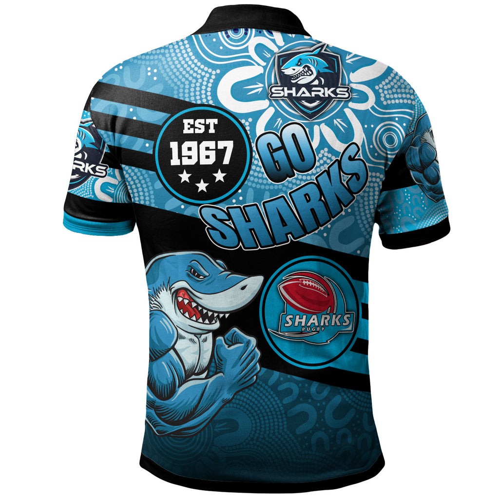 sharks-rugby-polo-shirt-custom-rugby-ball-go-sharks-aboriginal-patterns-polo-shirt