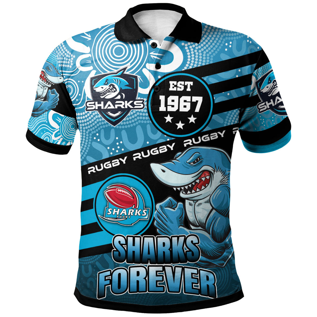 sharks-rugby-polo-shirt-custom-rugby-ball-go-sharks-aboriginal-patterns-polo-shirt