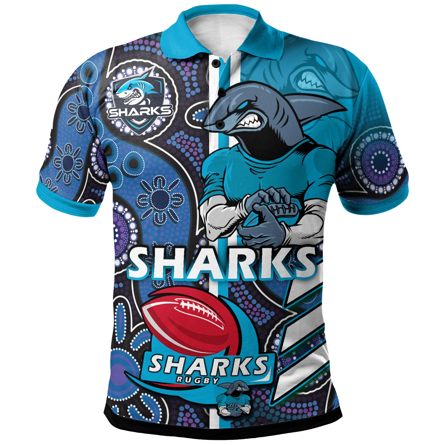 sharks-rugby-polo-shirt-custom-sharks-rugby-ball-aboriginal-indigenous-sport-style-polo-shirt