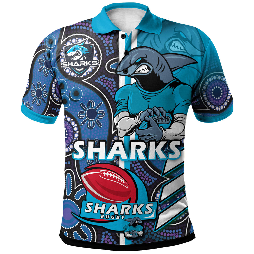 sharks-rugby-polo-shirt-custom-sharks-rugby-ball-aboriginal-indigenous-sport-style-polo-shirt