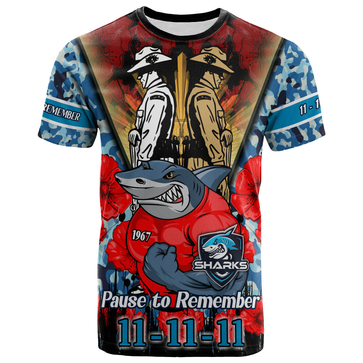 sharks-rugby-t-shirt-custom-remembrance-day-pause-to-remember-t-shirt
