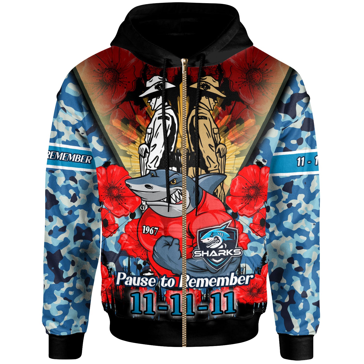 sharks-rugby-hoodie-custom-remembrance-day-pause-to-remember-hoodie