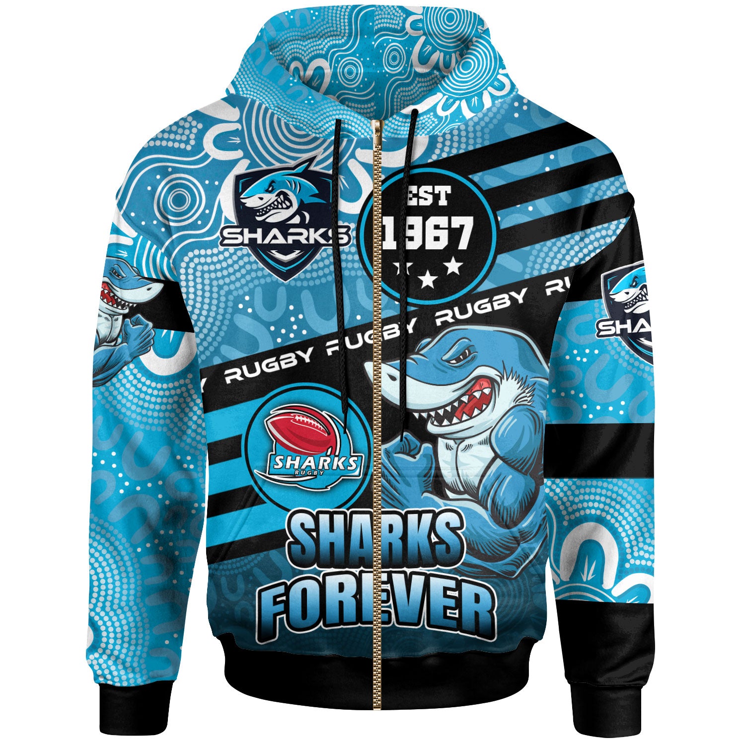 sharks-rugby-hoodie-custom-rugby-ball-go-sharks-aboriginal-patterns-hoodie