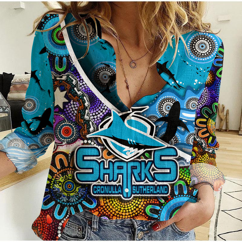 cronulla-sutherland-women-casual-shirt-sharks-indigenous-aboriginal