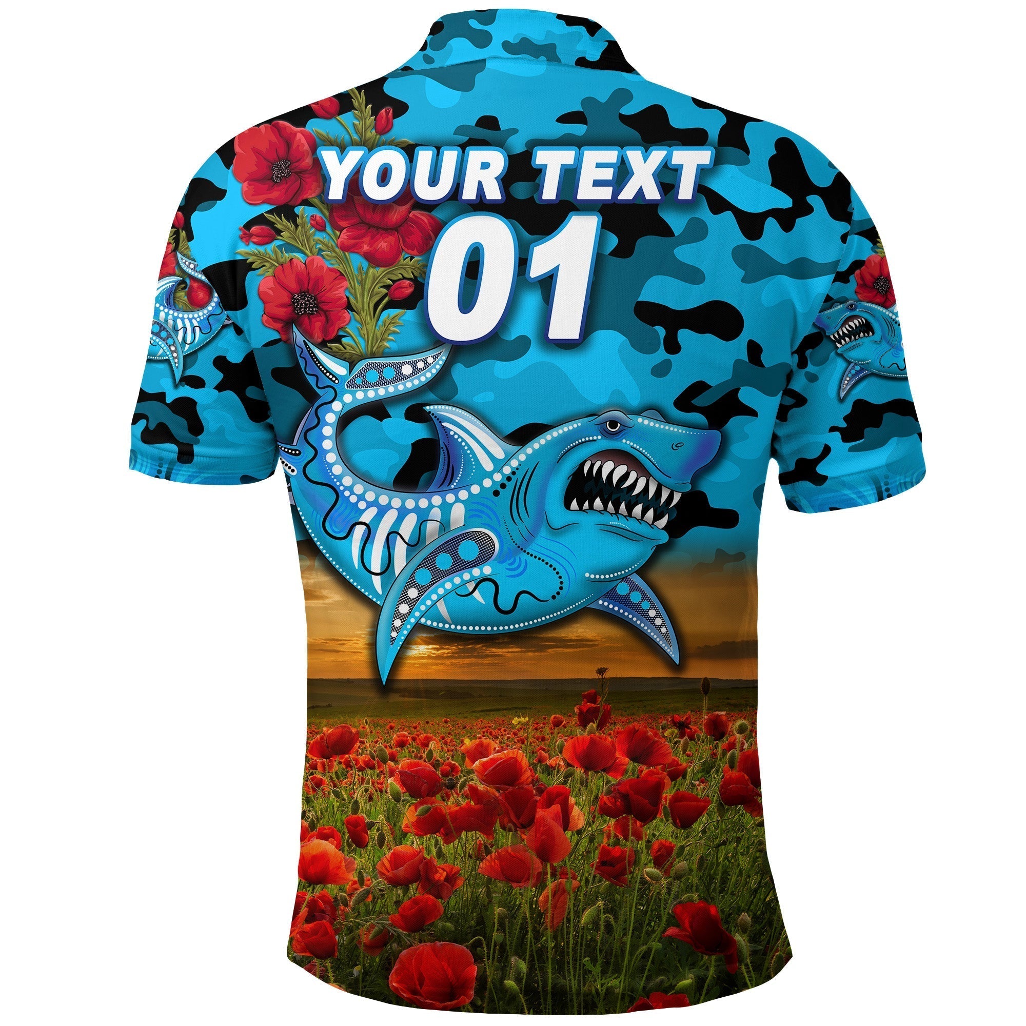 custom-personalised-sharks-anzac-polo-shirt-poppy-flowers-vibes