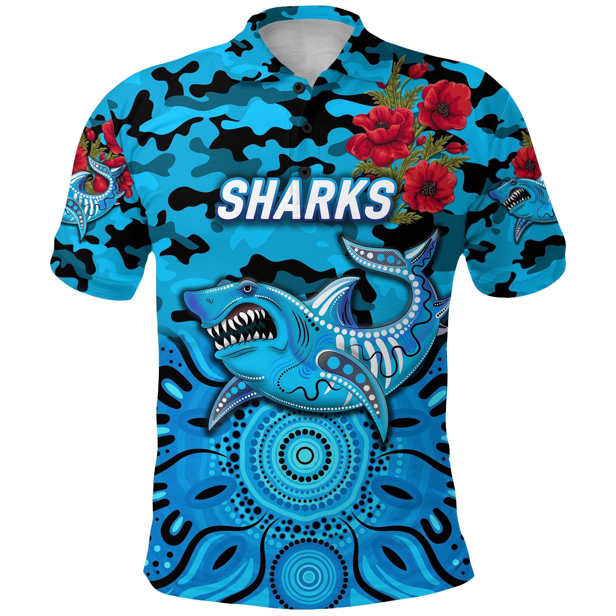 custom-personalised-cronulla-sutherland-sharks-anzac-2022-polo-shirt-indigenous-vibes