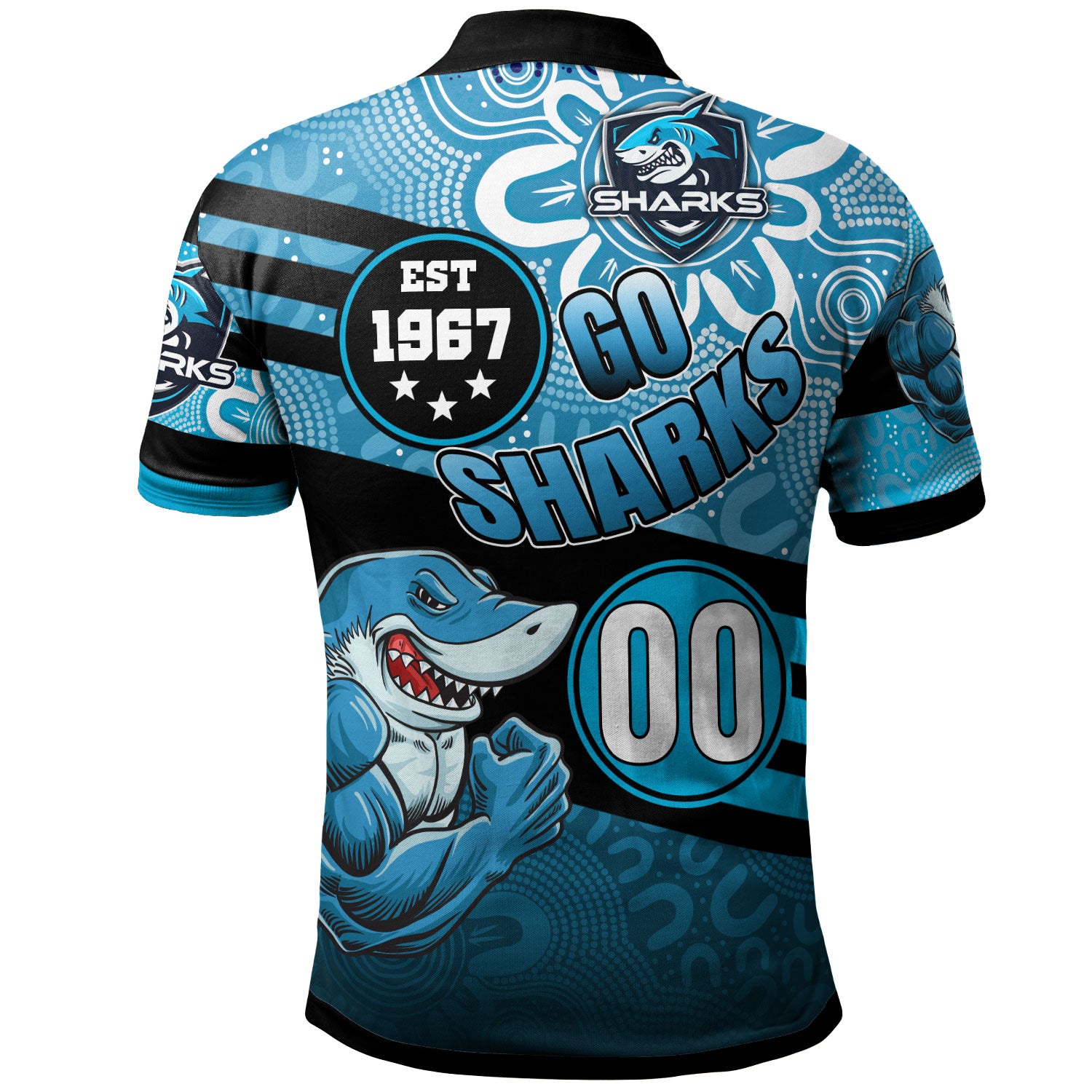 sharks-rugby-polo-shirt-custom-rugby-ball-go-sharks-aboriginal-patterns-polo-shirt
