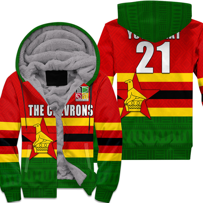 (Custom Personalised) The Chevrons Cricket Mix Zimbabwe Flag and Indigenous Pattern Sherpa Hoodie LT9