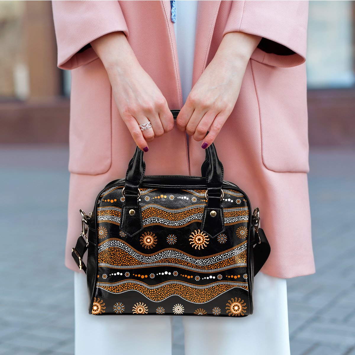 Shoulder Handbag - Aboriginal Pattern with Tribal Sun - Vibe Hoodie