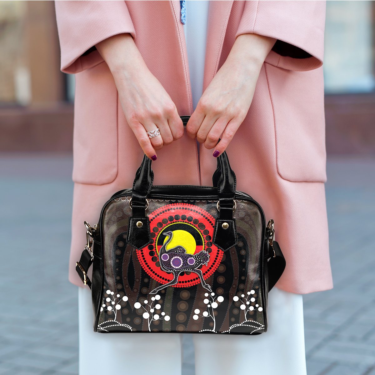 Shoulder Handbag - Ostrich Tribal Pattern with Aboriginal Flag - Vibe Hoodie