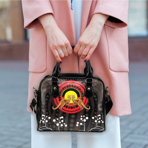 Shoulder Handbag - Kangaroo with Tribal Pattern and Aboriginal Flag - Vibe Hoodie