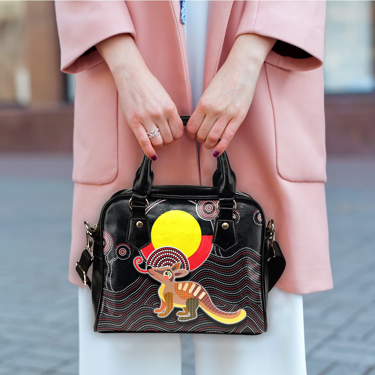 Shoulder Handbag - Numbat Tribal Pattern with Aboriginal Flag - Vibe Hoodie