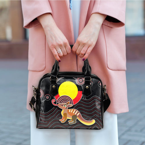 Shoulder Handbag - Numbat Tribal Pattern with Aboriginal Flag - Vibe Hoodie