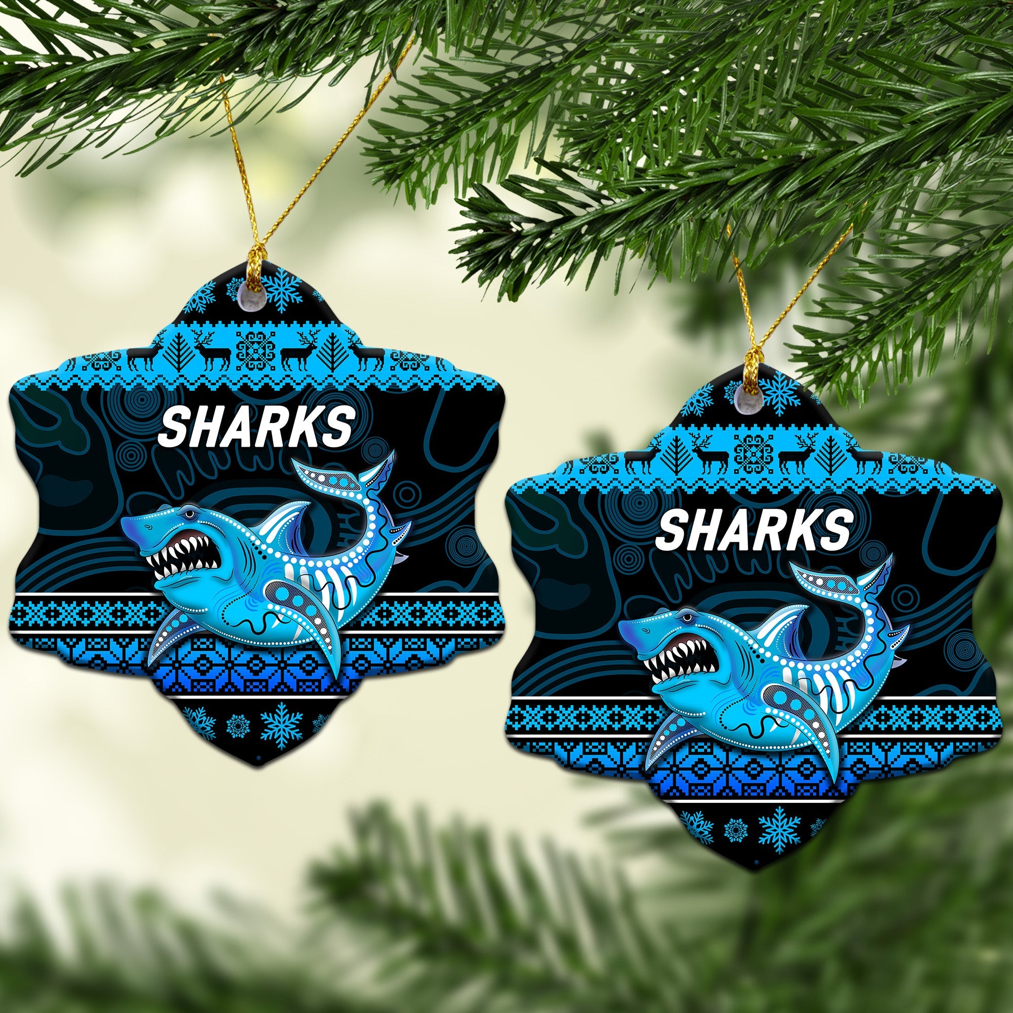 cronulla-sutherland-sharks-christmas-ornament-simple-style-black
