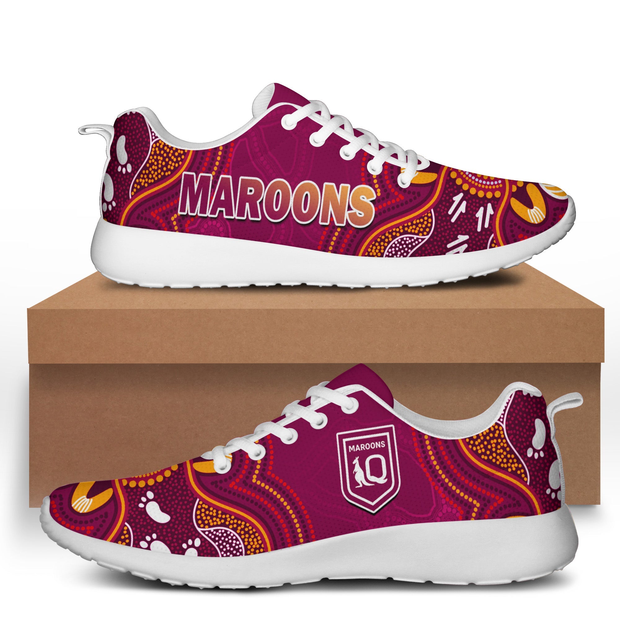 maroons-rugby-sporty-sneakers-queensland-kangaroo-aboriginal-dot-paintings