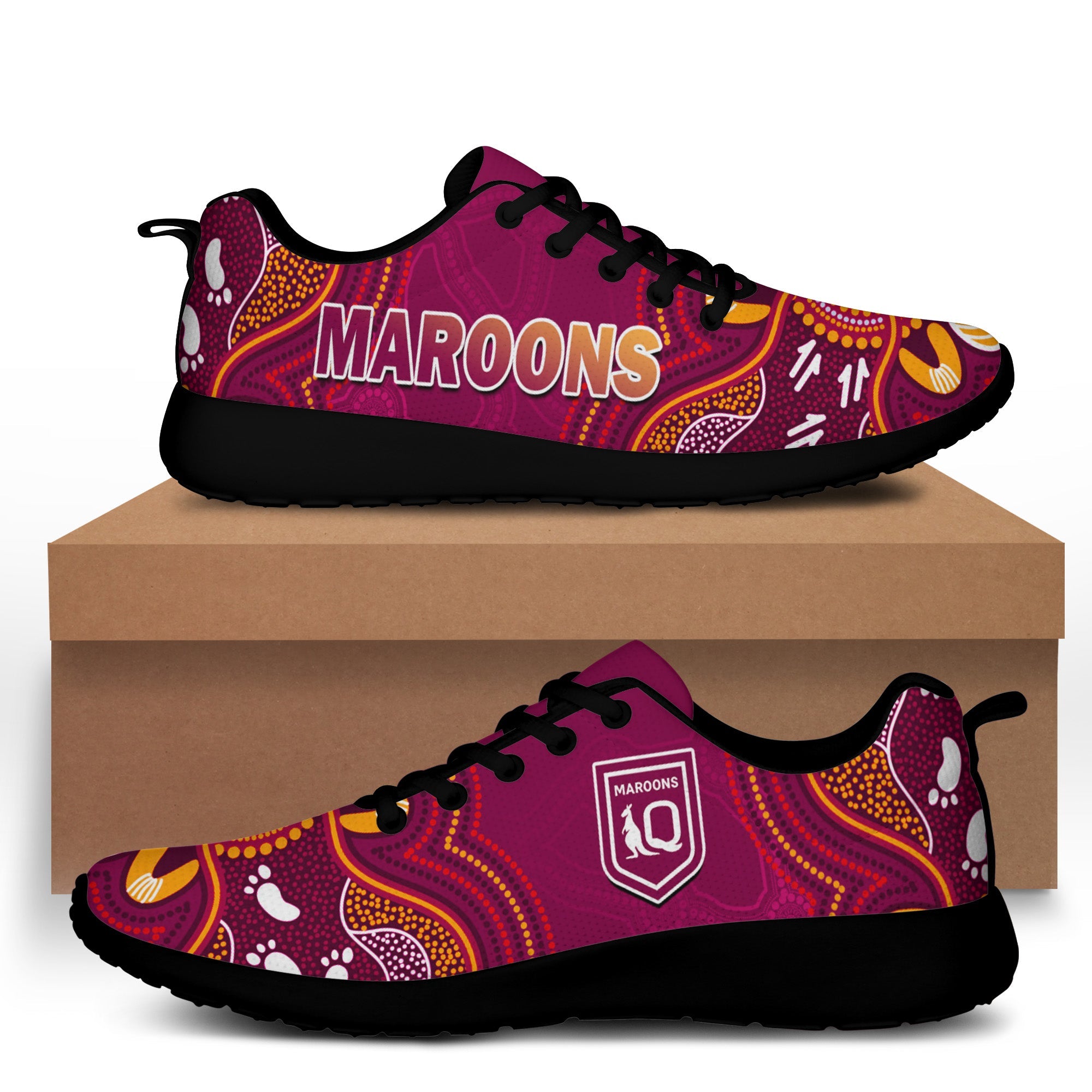 maroons-rugby-sporty-sneakers-queensland-kangaroo-aboriginal-dot-paintings