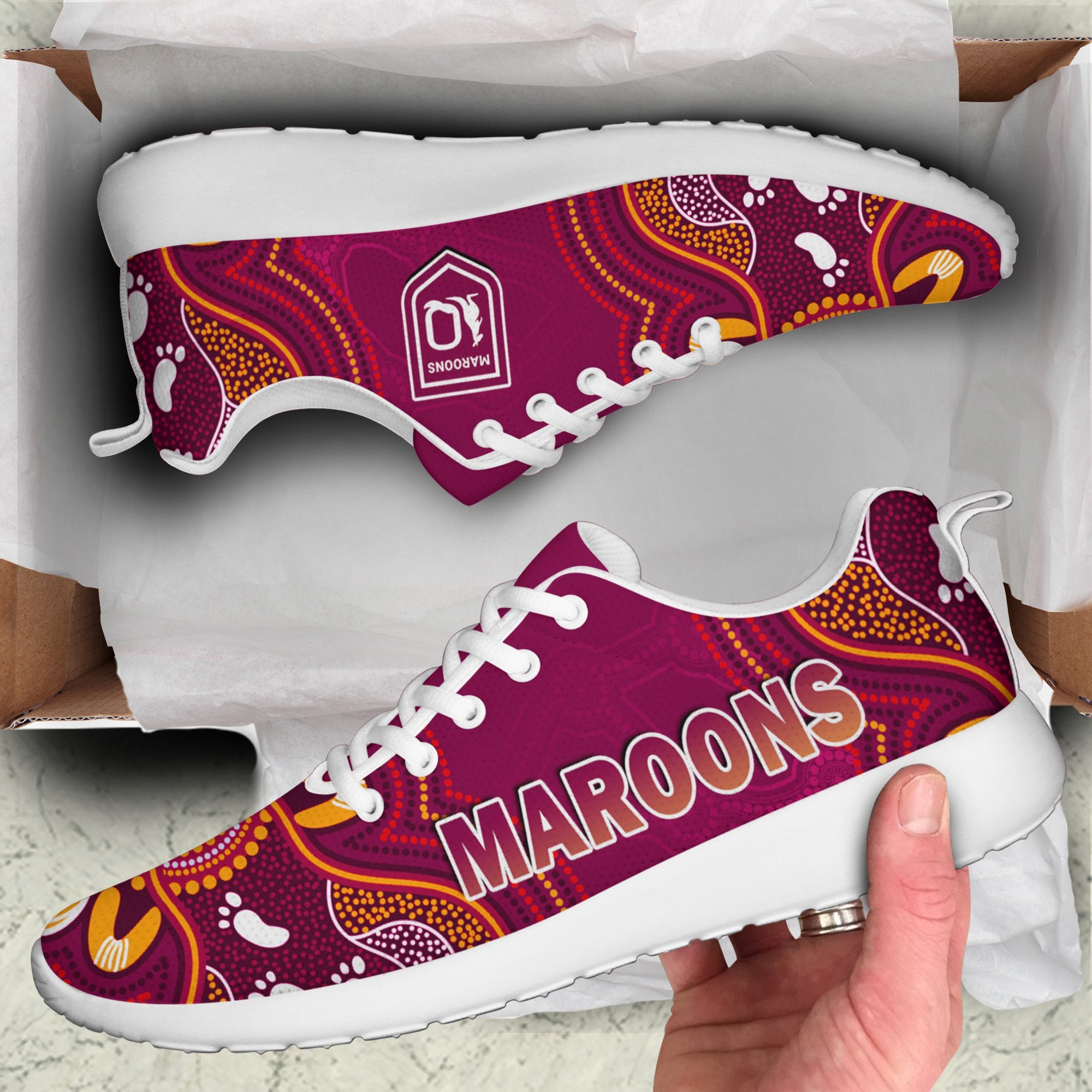 maroons-rugby-sporty-sneakers-queensland-kangaroo-aboriginal-dot-paintings