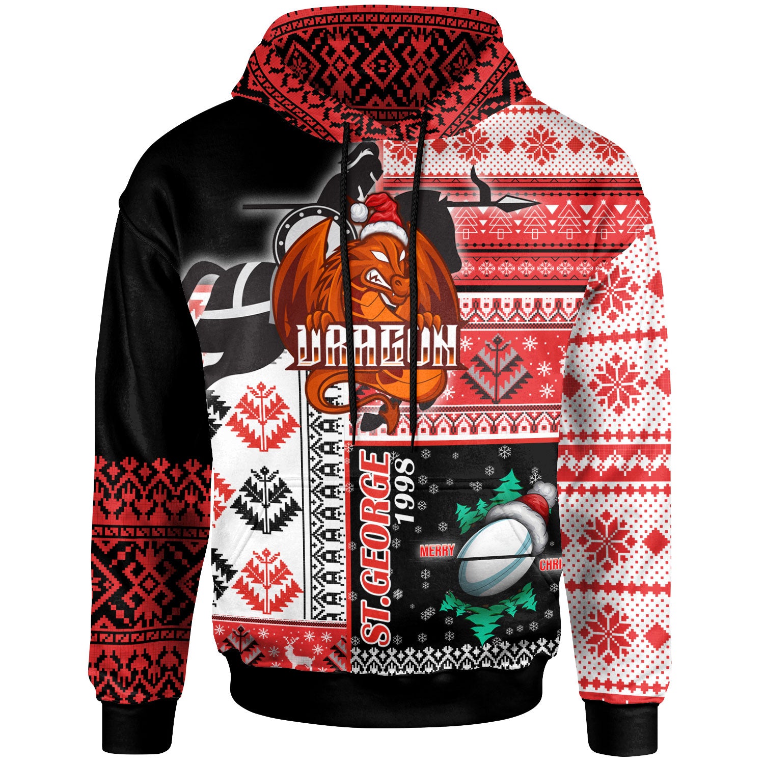 stgeorge-rugby-hoodie-custom-christmas-snowflakes-dragon-mascot-hoodie