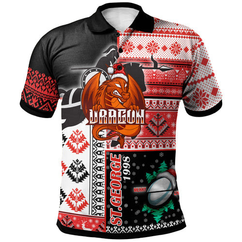 stgeorge-rugby-polo-shirt-custom-christmas-snowflakes-dragon-mascot-polo-shirt