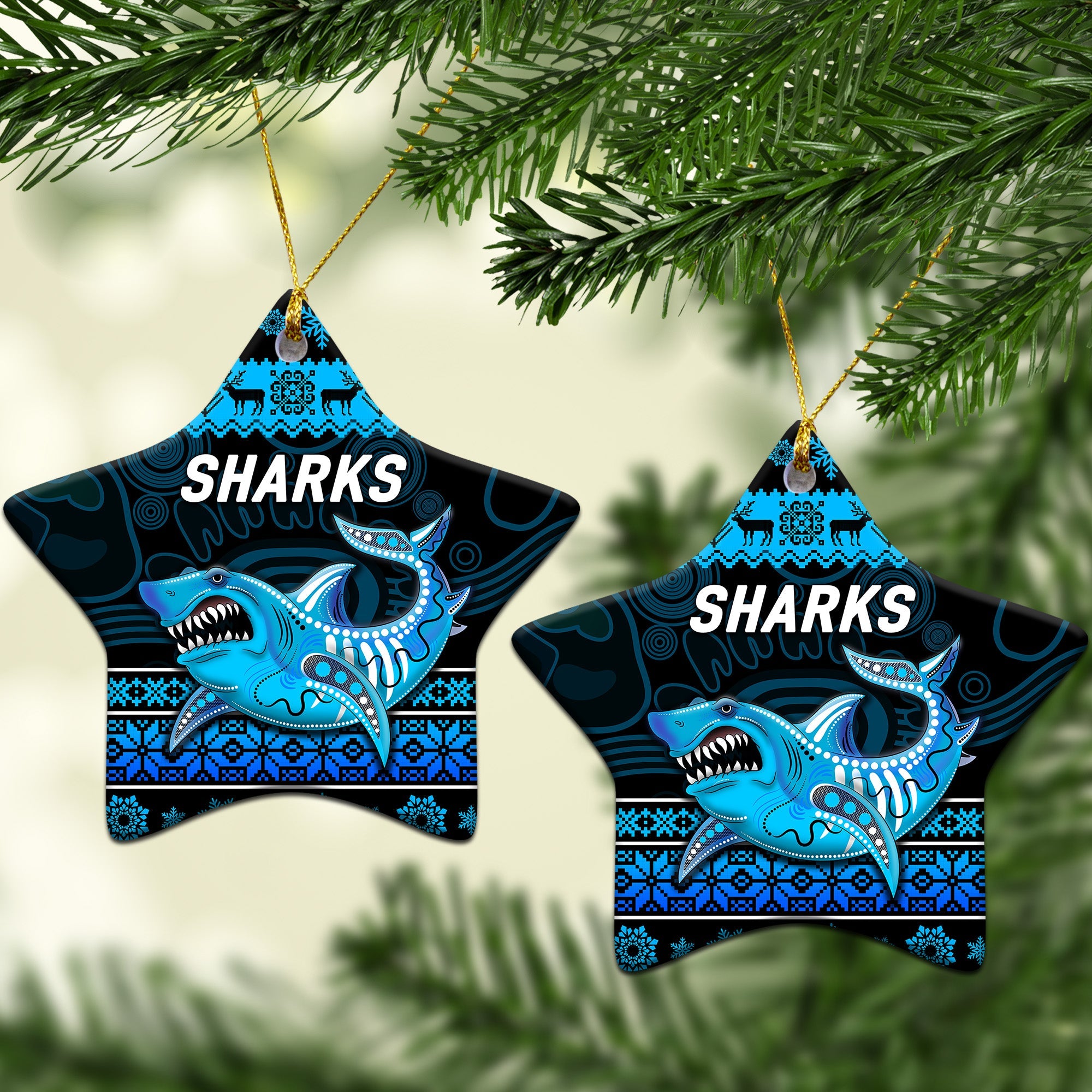 cronulla-sutherland-sharks-christmas-ornament-simple-style-black