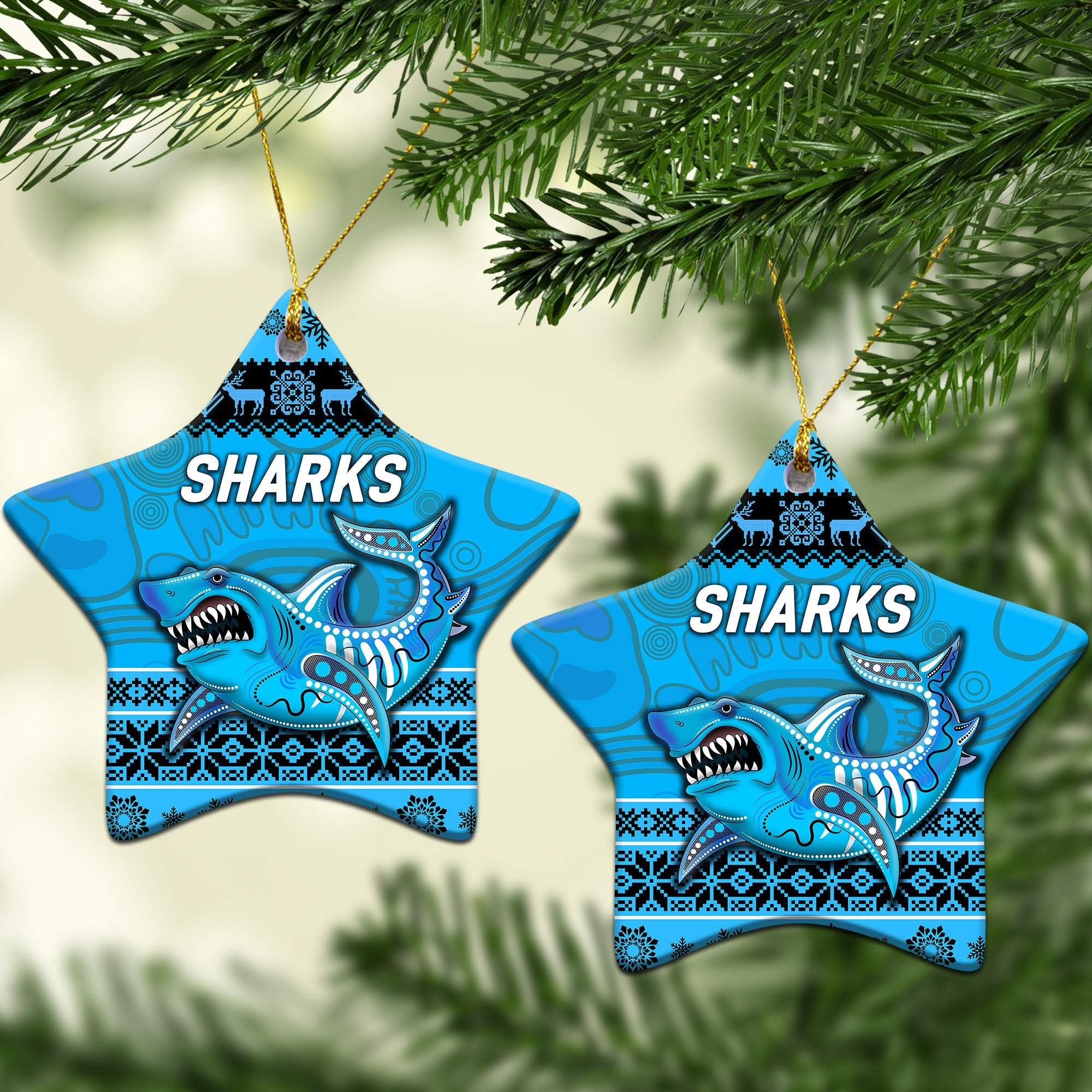 cronulla-sutherland-sharks-christmas-ornament-simple-style-blue