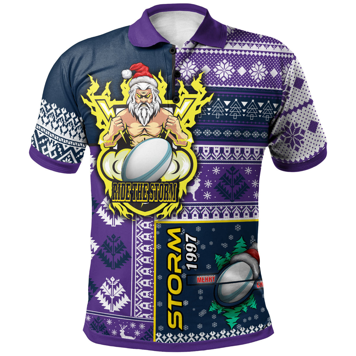 storm-rugby-polo-shirt-custom-christmas-snowflakes-storm-mascot-polo-shirt