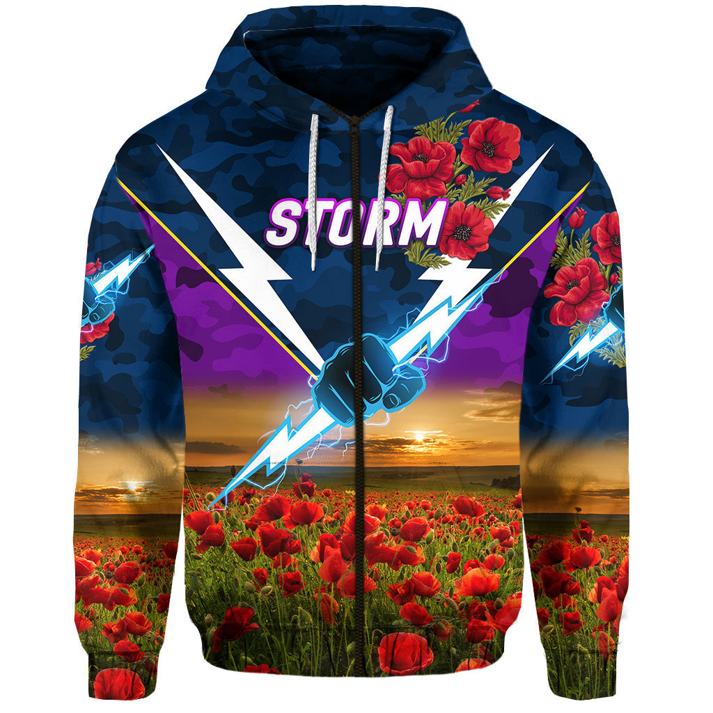 (Custom Personalised) Melbourne Storm ANZAC 2022 Hoodie/ Zip Hoodie Poppy Flowers Vibes LT8