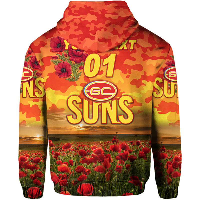 (Custom Personalised) Gold Coast Suns ANZAC Zip Up And Pullover Hoodie Poppy Vibes LT8