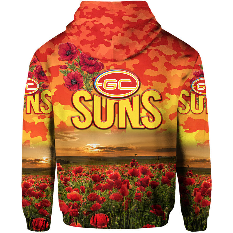 Gold Coast Suns ANZAC Zip Up And Pullover Hoodie Poppy Vibes LT8